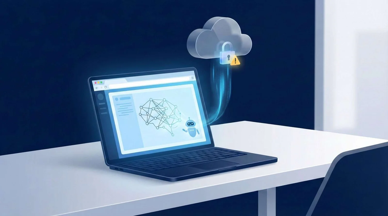 Illustration of browser data moving between a laptop and cloud services
