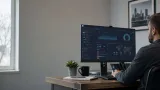 Person reviewing a security dashboard on an office monitor