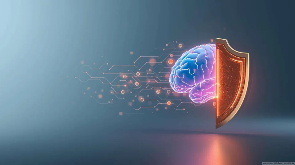 Illustration of an AI brain beside a security shield Illustration of an AI brain beside a security shield