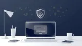 Illustration of a laptop beneath a security shield
