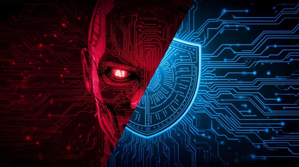 Illustration contrasting a cyber threat with a protective shield Illustration contrasting a cyber threat with a protective shield