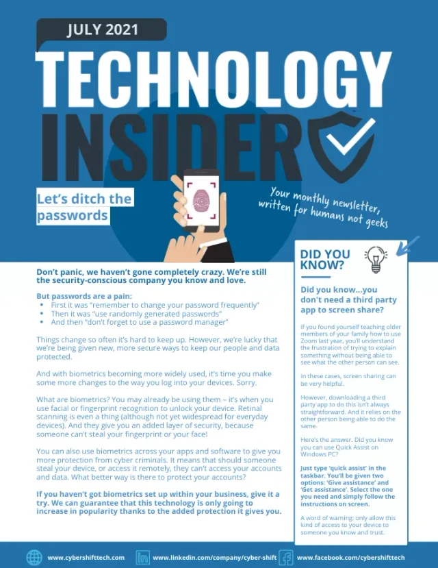 July 2021 Technology Insider newsletter cover July 2021 Technology Insider newsletter cover