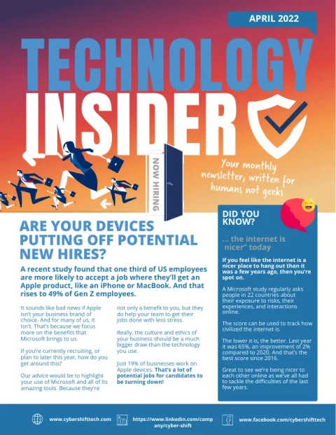 April 2022 Technology Insider newsletter cover April 2022 Technology Insider newsletter cover
