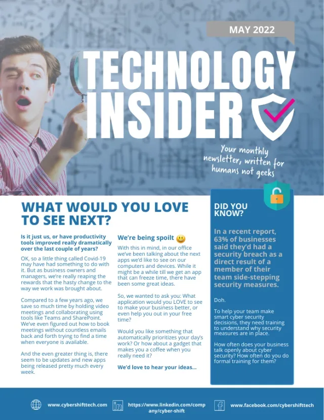 May 2022 Technology Insider newsletter cover May 2022 Technology Insider newsletter cover