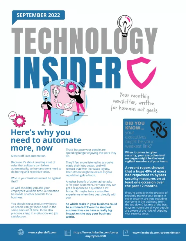 September 2022 Technology Insider newsletter cover September 2022 Technology Insider newsletter cover