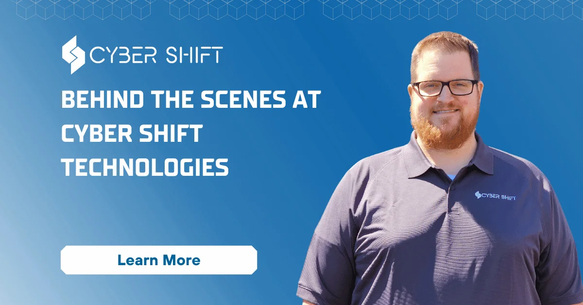 John Wheeler beside the Behind the Scenes at Cyber Shift title