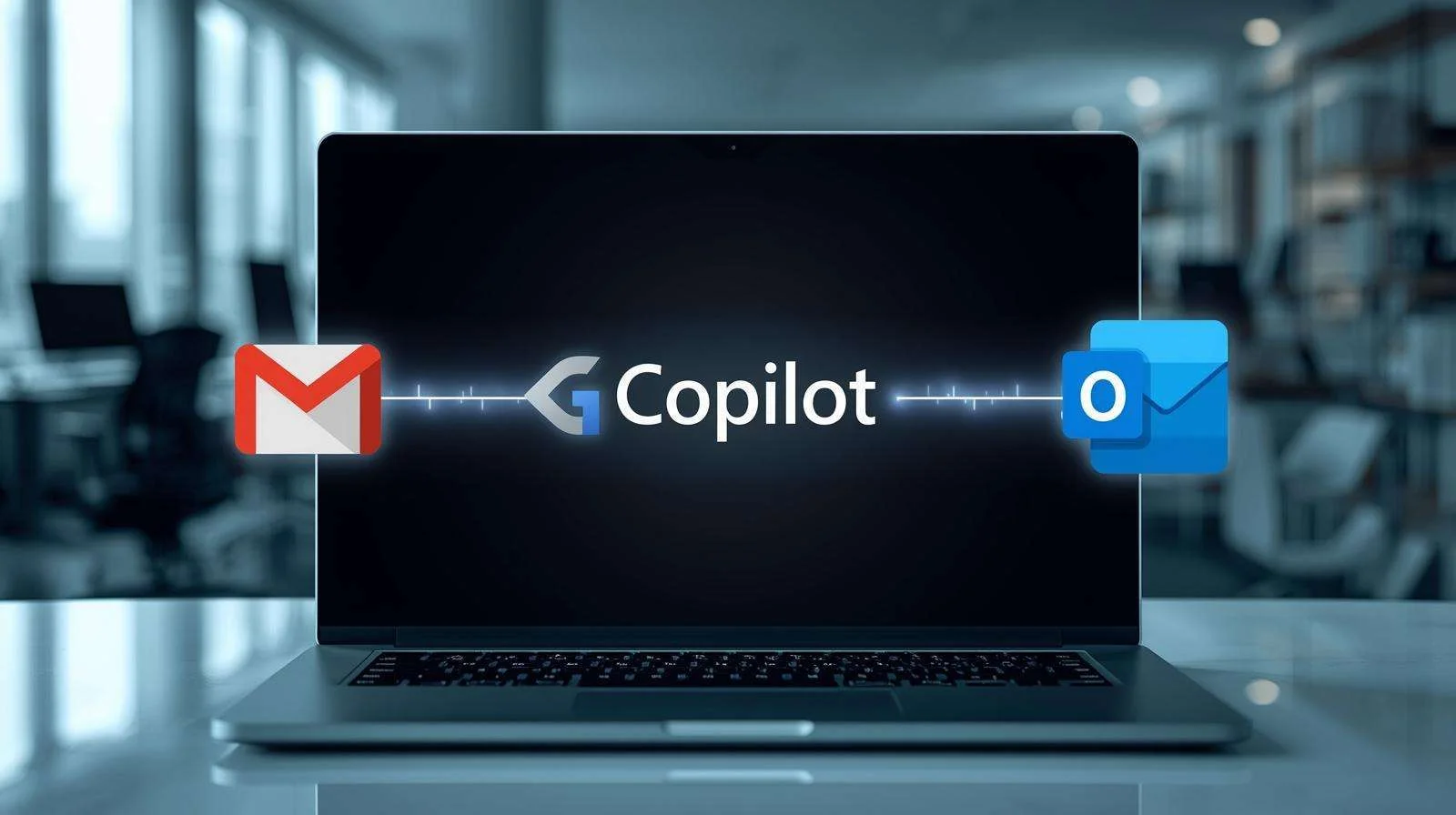 Illustration of Gmail and Outlook icons beside a laptop