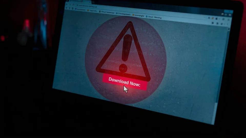 Warning symbol on a laptop screen Warning symbol on a laptop screen