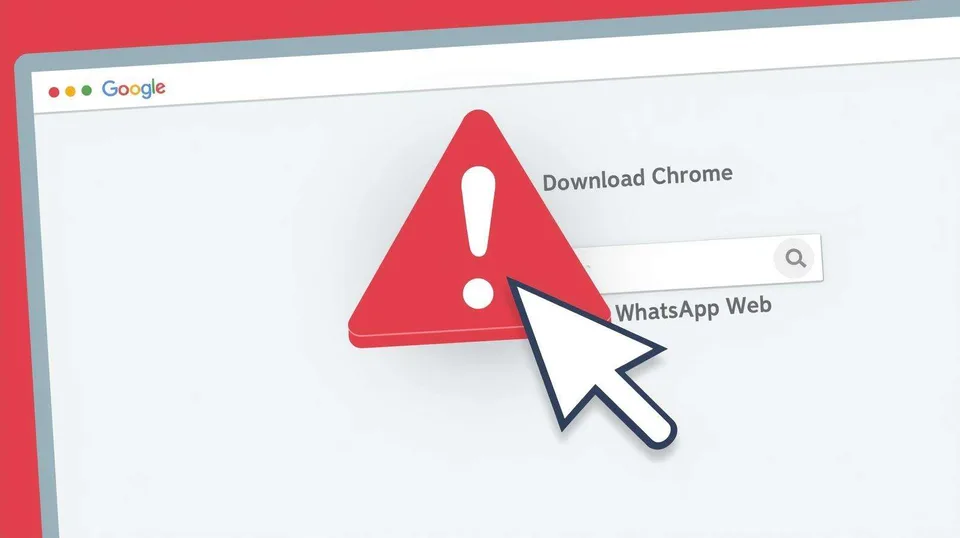 Illustration of a warning symbol over an app download search Illustration of a warning symbol over an app download search