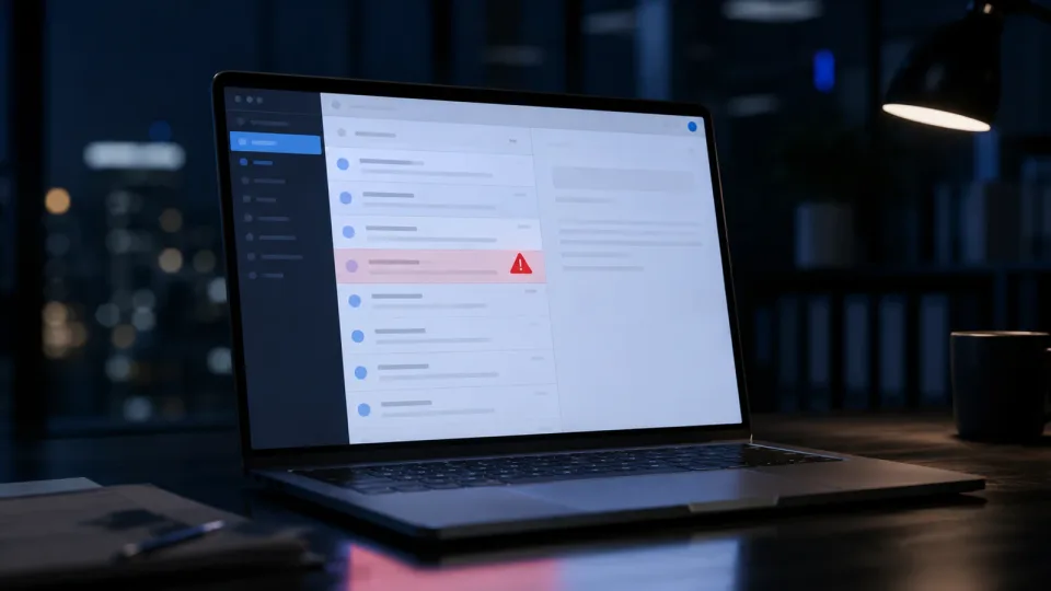 Illustration of a suspicious alert email displayed on a laptop Illustration of a suspicious alert email displayed on a laptop