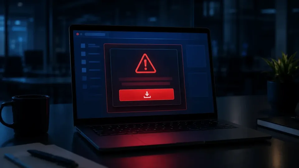 Illustration of a warning screen on a laptop Illustration of a warning screen on a laptop