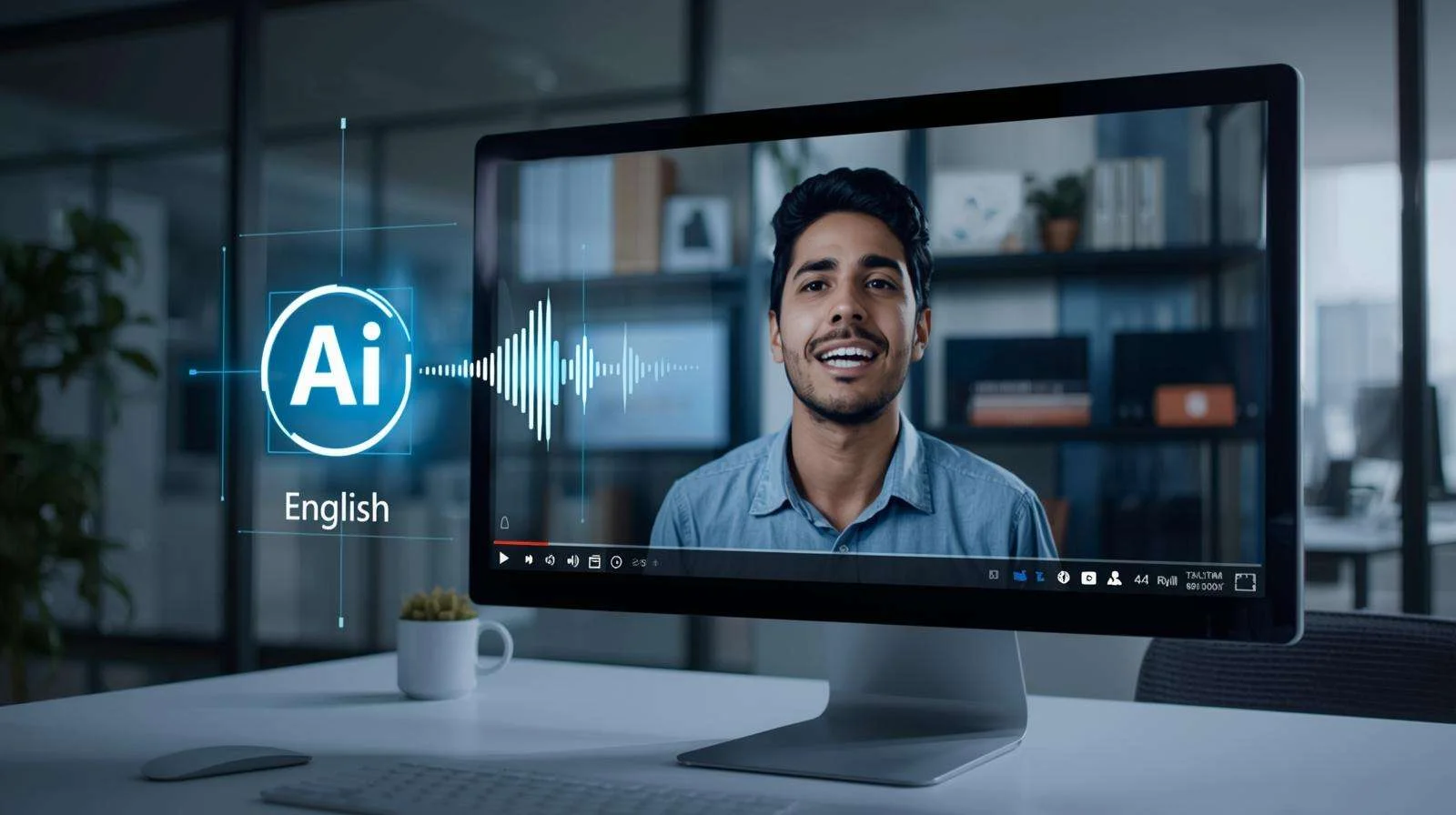 Illustration of AI translation during a video call
