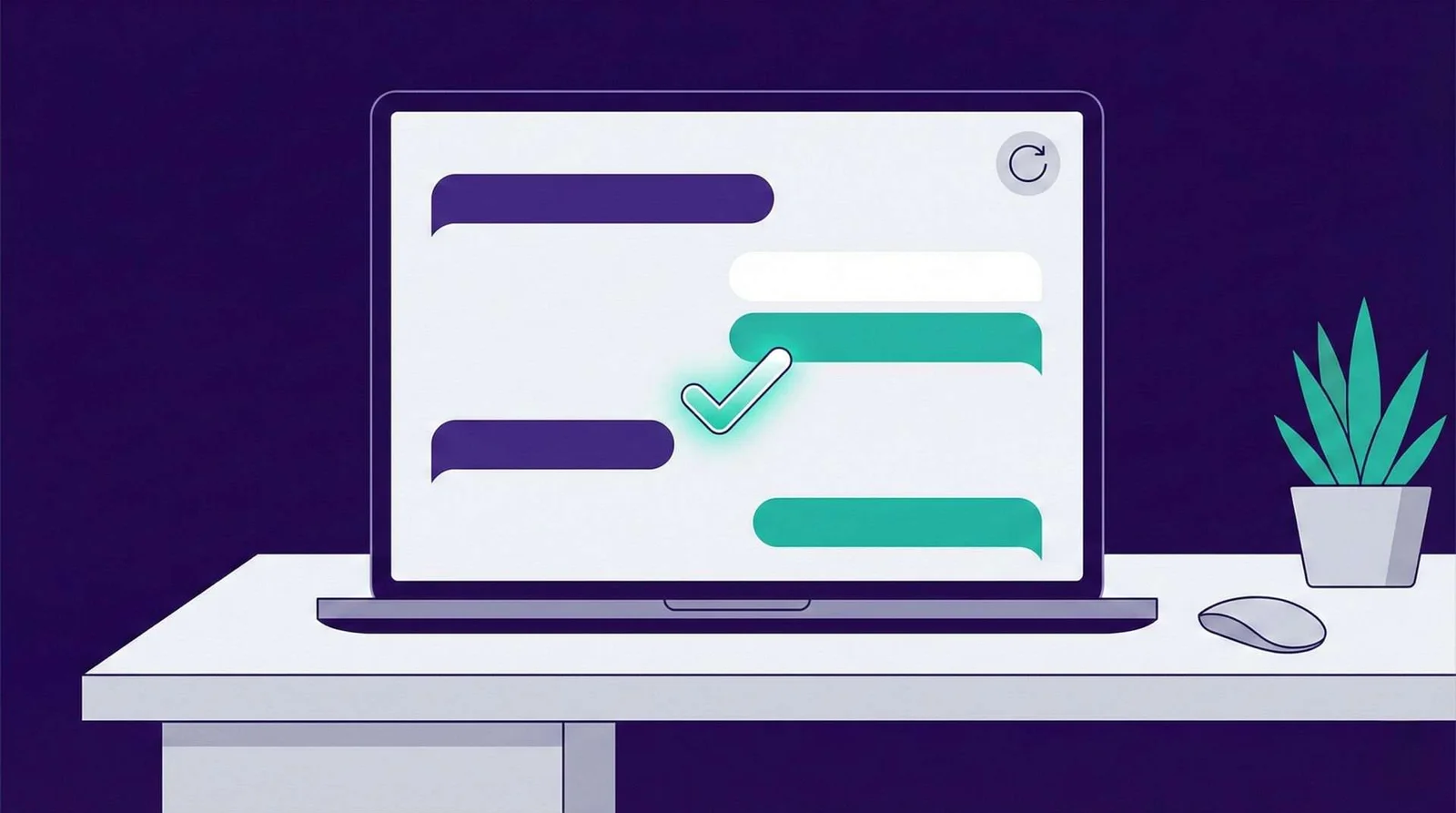 Illustration of messaging and task coordination on a laptop