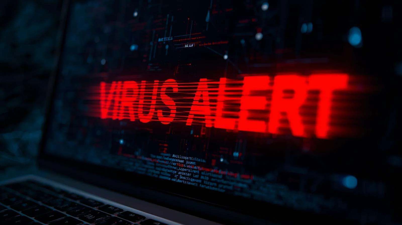 A red virus alert displayed on a screen