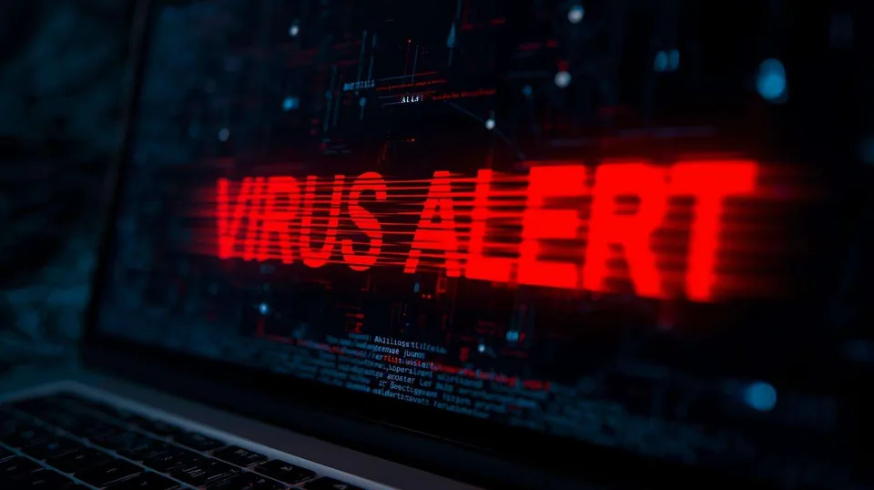 A red virus alert displayed on a screen A red virus alert displayed on a screen