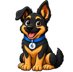 Illustrated cartoon puppy mascot sitting with its tongue out