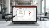 Laptop displaying a presentation slide and a question mark