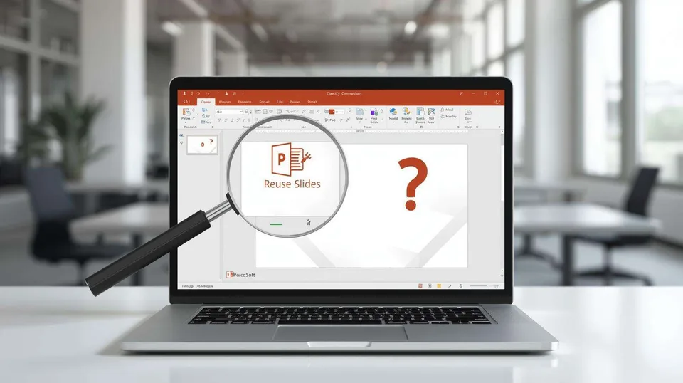 Laptop displaying a presentation slide and a question mark Laptop displaying a presentation slide and a question mark