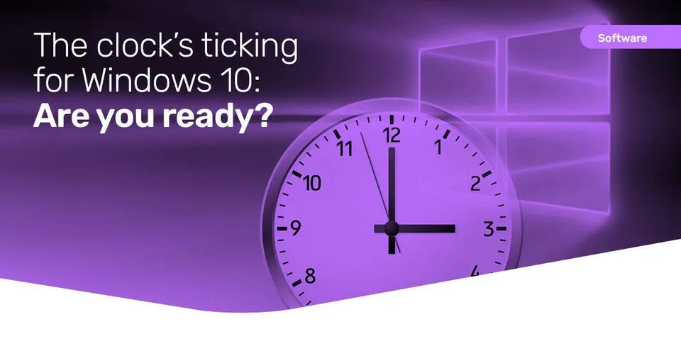 Windows 10 end-of-support planning graphic with a clock Windows 10 end-of-support planning graphic with a clock